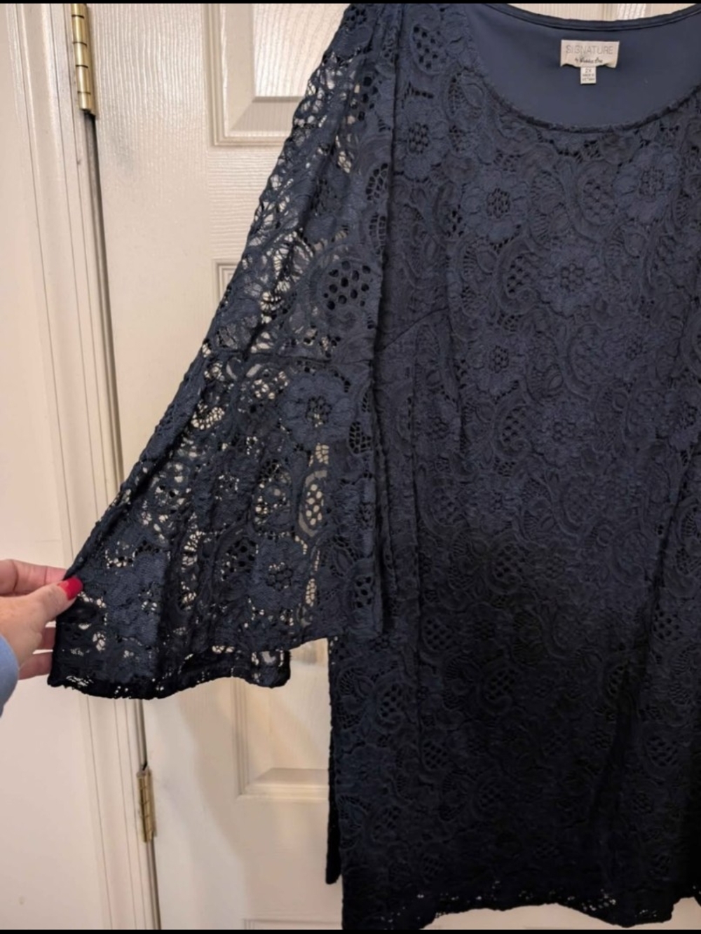 Signature Studio Navy Crochet Bell-Sleeve Tunic Dress